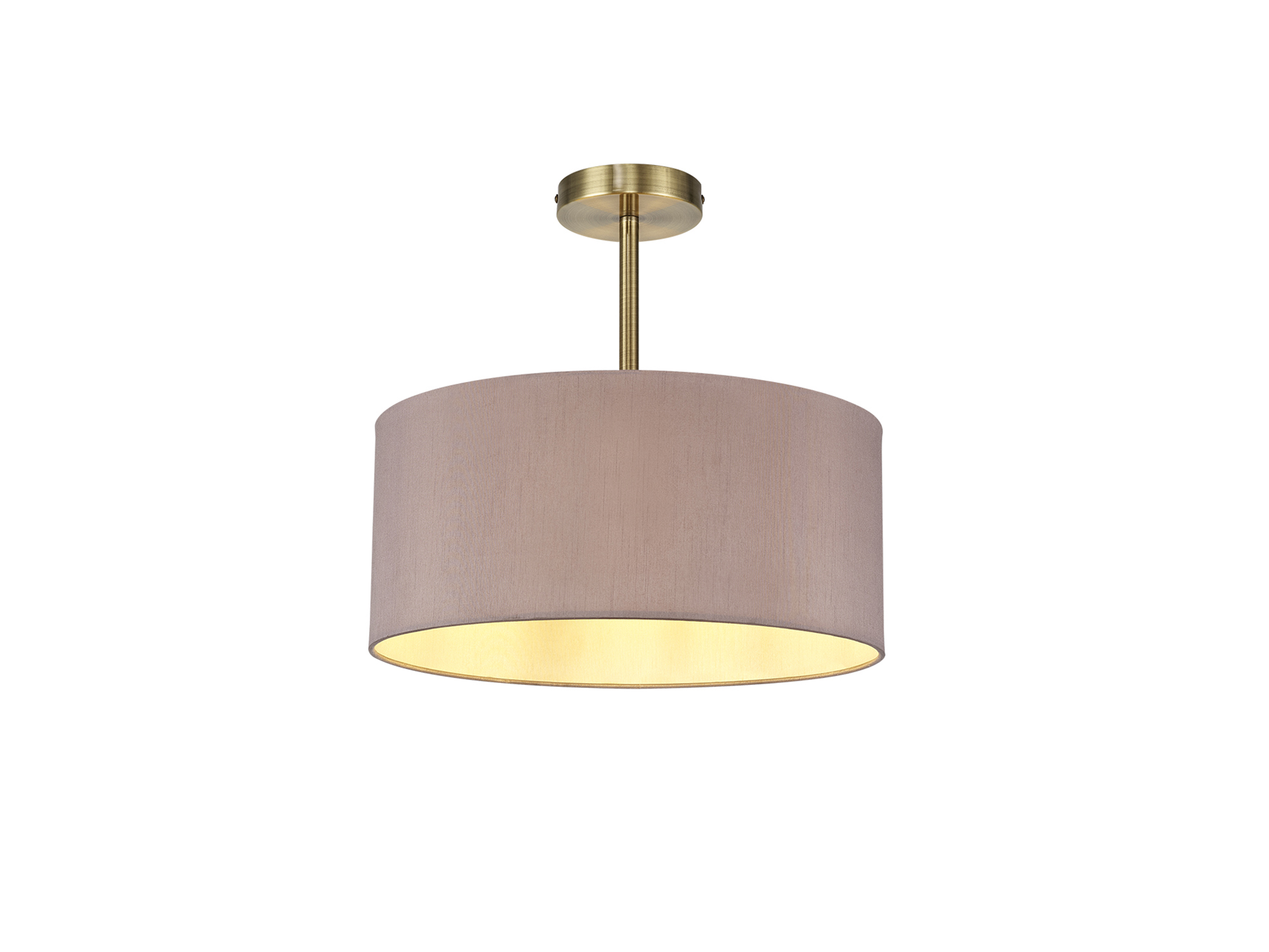 DK0169  Baymont 40cm Semi Flush 1 Light Antique Brass, Taupe/Halo Gold